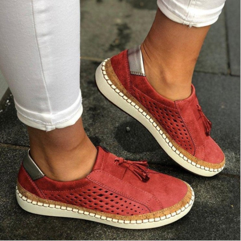 Women's Perforated Slip-On Shoes in Breathable Fabric Lightweight Everyday Walking Loafers with Cushioned Sole Comfortable Travel Footwear | Koossa