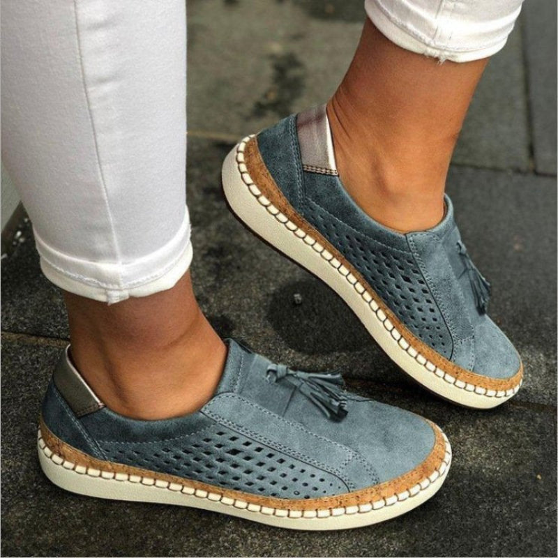 Women's Perforated Slip-On Shoes in Breathable Fabric Lightweight Everyday Walking Loafers with Cushioned Sole Comfortable Travel Footwear | Koossa
