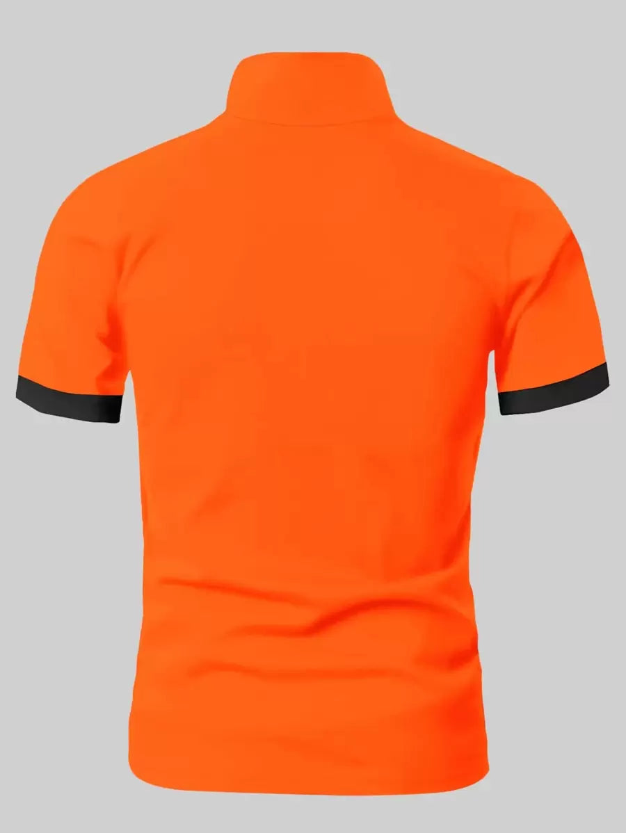 Men's Orange Slim Fit Henley T-Shirt — Short Sleeve Button-Neck Shirt for Summer Smart Casual & Leisure | Koossa