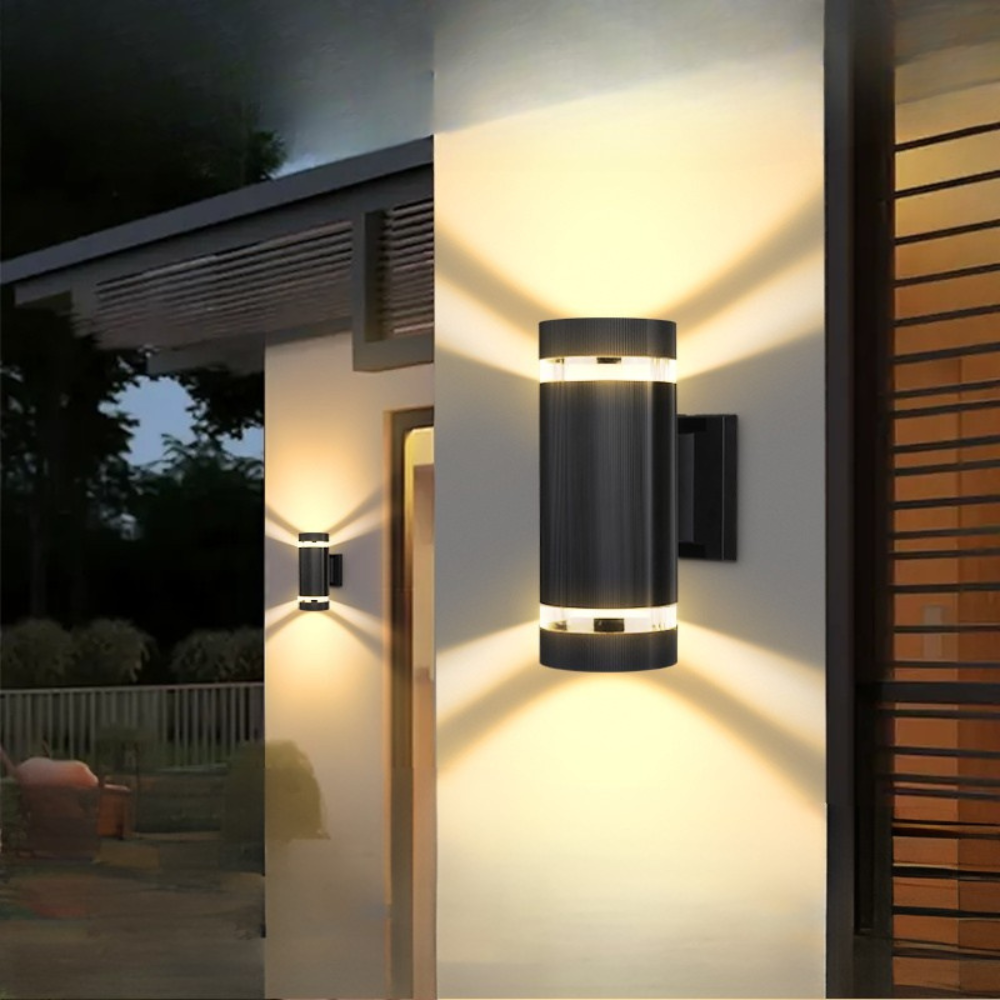 Applique murale extérieure double flux ascendant descendant IP65 culot E27 noire pour éclairage façade jardin | Koossa