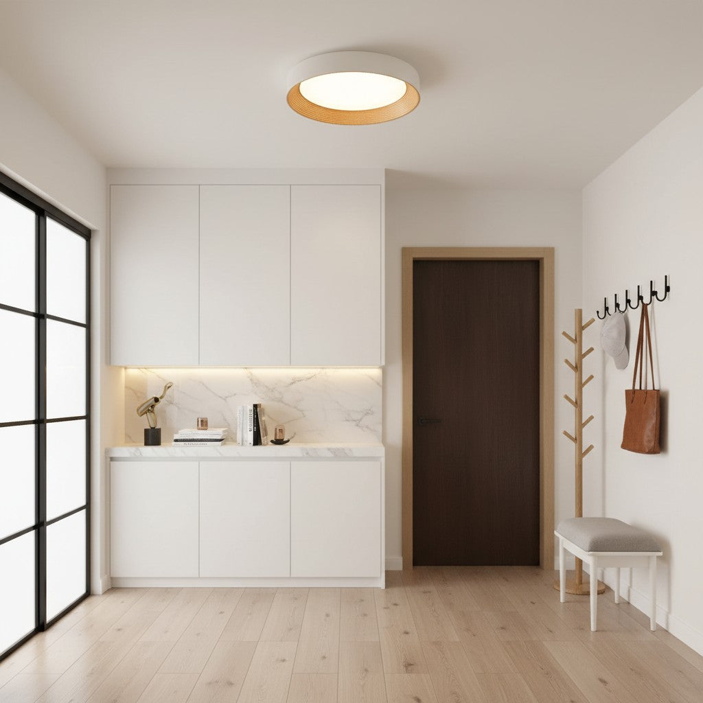 Plafonnier Rond Scandinave Bois et LED Intégrée – Lumière Douce Blanc Chaud – Esprit Nordic pour Chambre Hall | Koossa