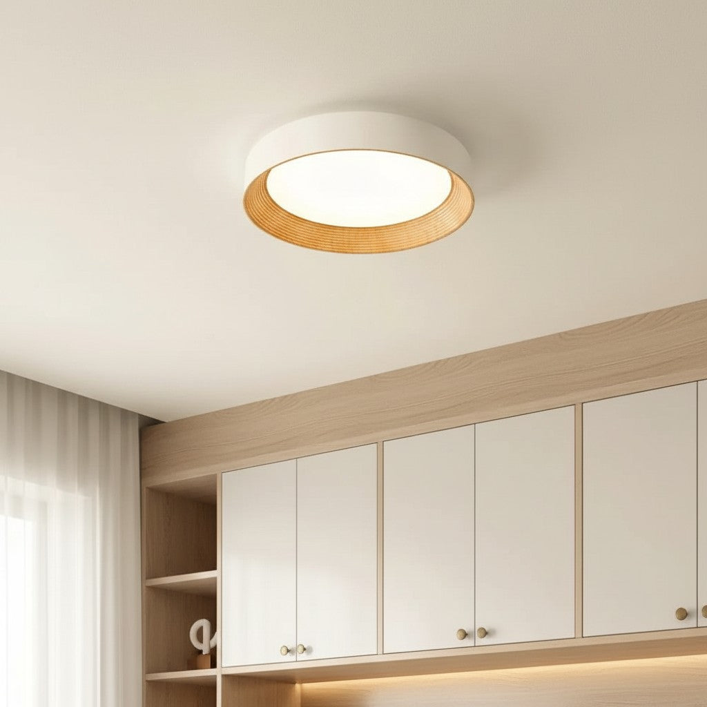 Plafonnier Rond Scandinave Bois et LED Intégrée – Lumière Douce Blanc Chaud – Esprit Nordic pour Chambre Hall | Koossa