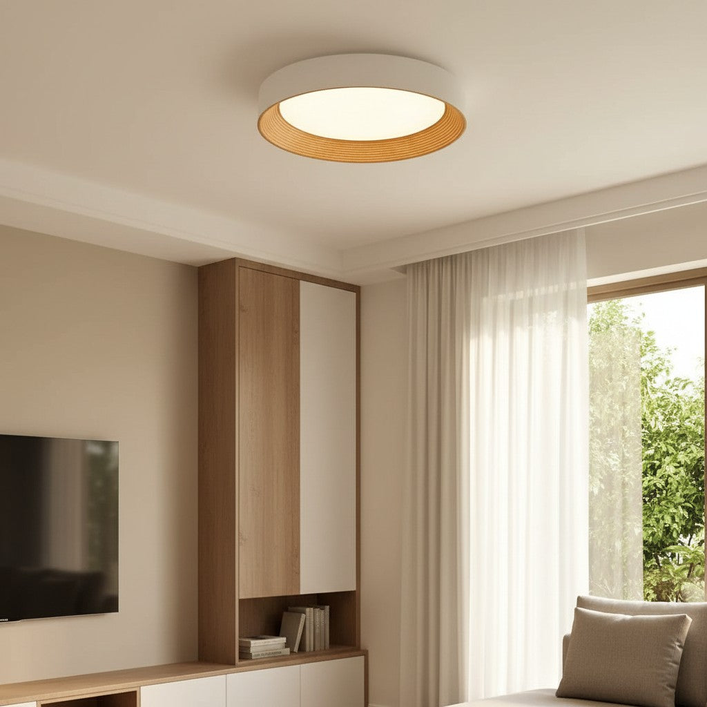 Plafonnier Rond Scandinave Bois et LED Intégrée – Lumière Douce Blanc Chaud – Esprit Nordic pour Chambre Hall | Koossa