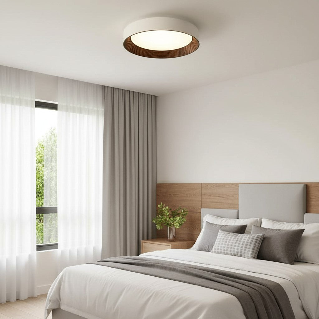 Plafonnier Rond Scandinave Bois et LED Intégrée – Lumière Douce Blanc Chaud – Esprit Nordic pour Chambre Hall | Koossa