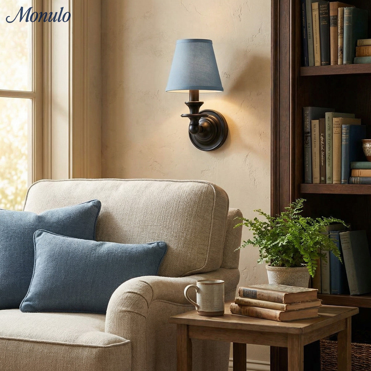 Adjustable Reading Wall Sconce with Fabric Shade & Gooseneck Arm – Wrought Iron Light for Bedroom, Living Room & Hallway | Lonoma