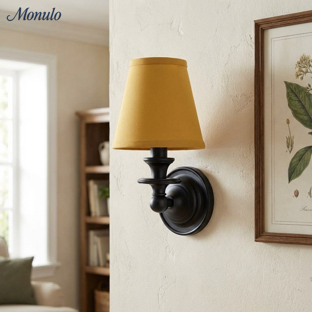 Adjustable Reading Wall Sconce with Fabric Shade & Gooseneck Arm – Wrought Iron Light for Bedroom, Living Room & Hallway | Lonoma