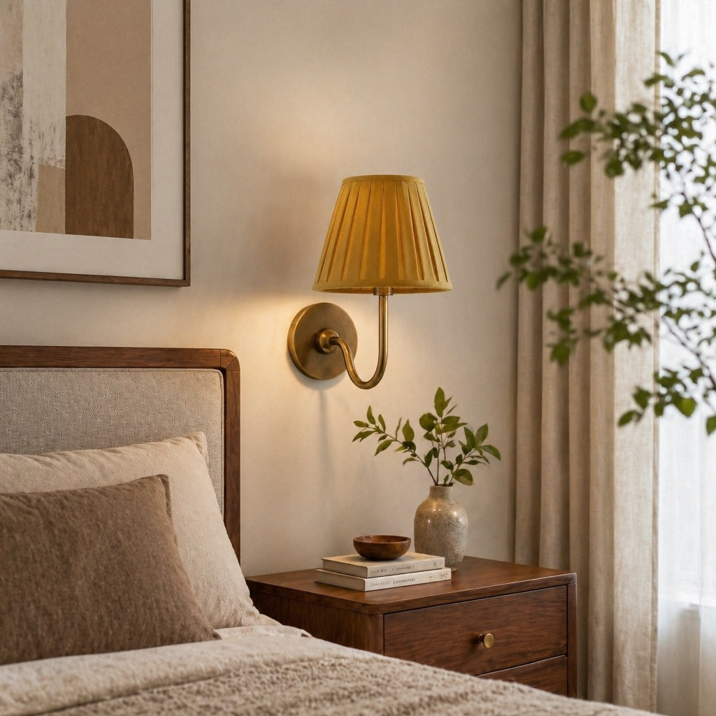 Applique murale élégante à abat-jour plissé en tissu – Éclairage classique et raffiné pour chambre et salon | Koossa