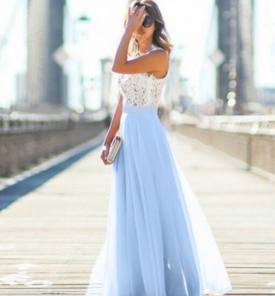 Women's Sleeveless Floral Lace Maxi Dress — Elegant Long Dress for Spring Weddings & Garden Parties | Koossa