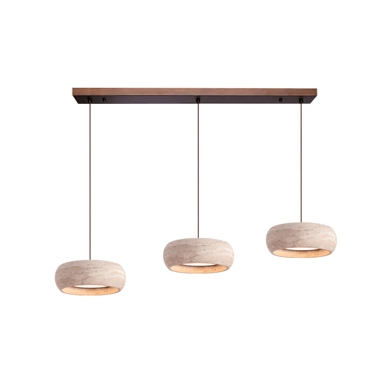 Circular Stone Pendant Light with Warm LED – Adjustable Drop Ceiling Fixture for Dining Room, Kitchen Island, Entryway – Natural Material | Lonoma