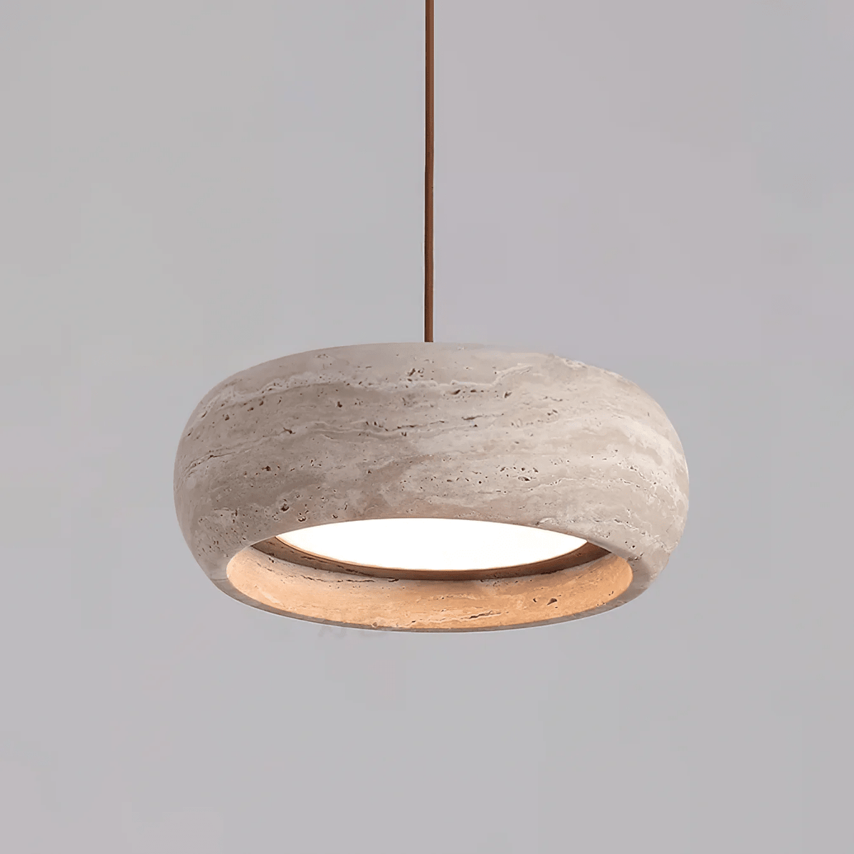 Circular Stone Pendant Light with Warm LED – Adjustable Drop Ceiling Fixture for Dining Room, Kitchen Island, Entryway – Natural Material | Lonoma