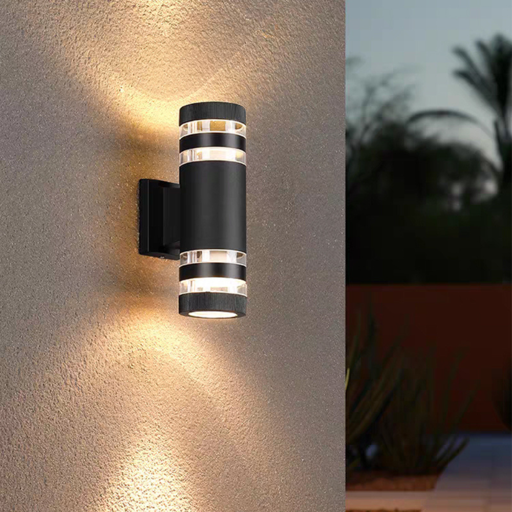 Applique murale extérieure double flux ascendant descendant IP65 culot E27 noire pour éclairage façade jardin | Koossa