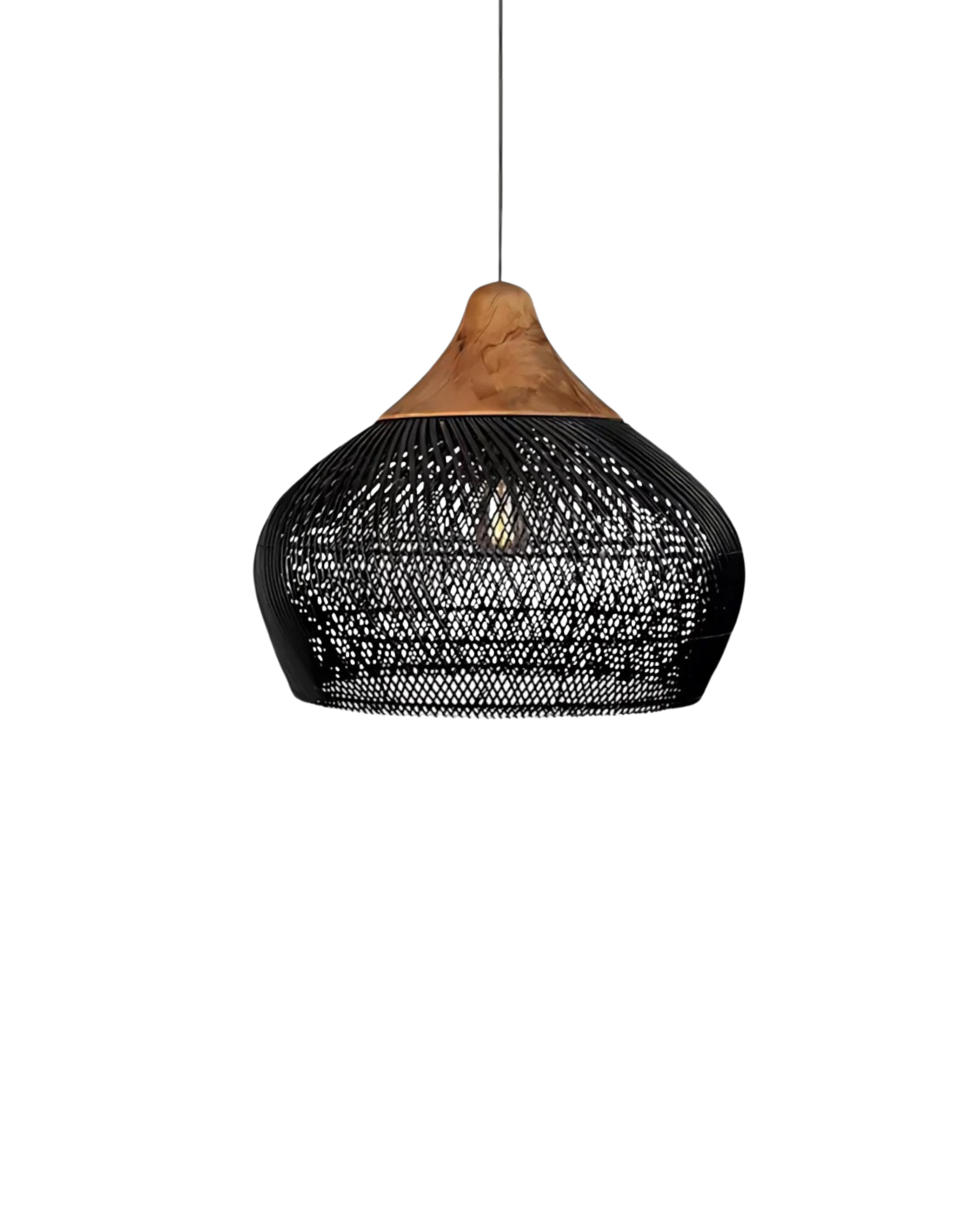 Suspension en rotin tressé main ambiance bohème pour salle à manger et salon avec lumière douce et chaleureuse | Koossa