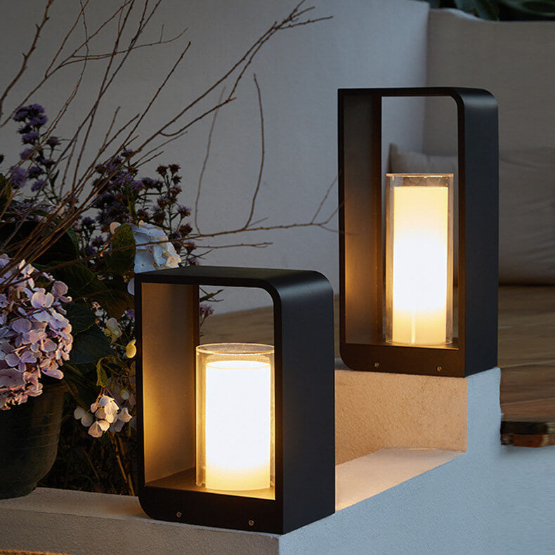 Modern Square LED Outdoor Light, Black Aluminum Garden Lamp, Warm White, Hardwired or Solar for Patio, Fence, Driveway & Yard | Lonoma