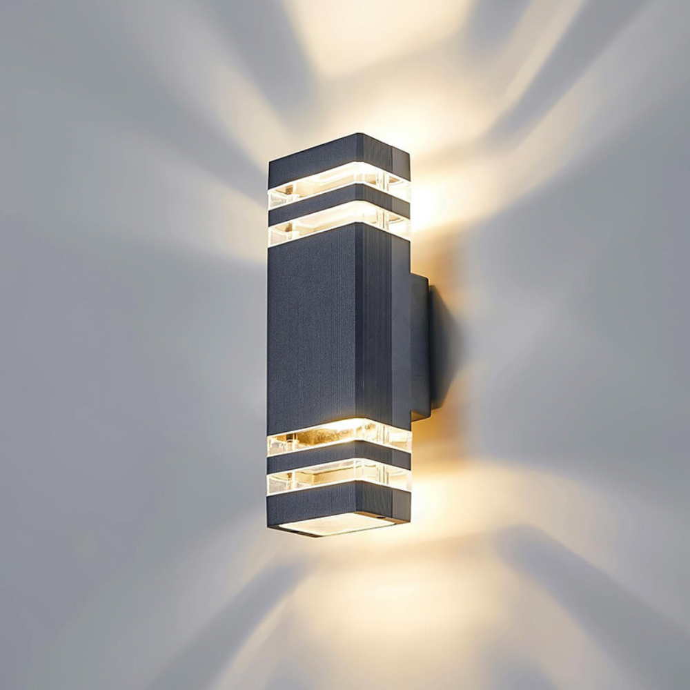Applique murale extérieure double flux ascendant descendant IP65 culot E27 noire pour éclairage façade jardin | Koossa