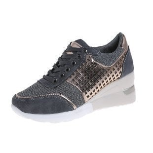 Women's Hidden Wedge Trainers with Lace-Up Detail in Gold, Grey, Black and Leopard Print for Everyday Elegance and Elevated Comfort | Koossa