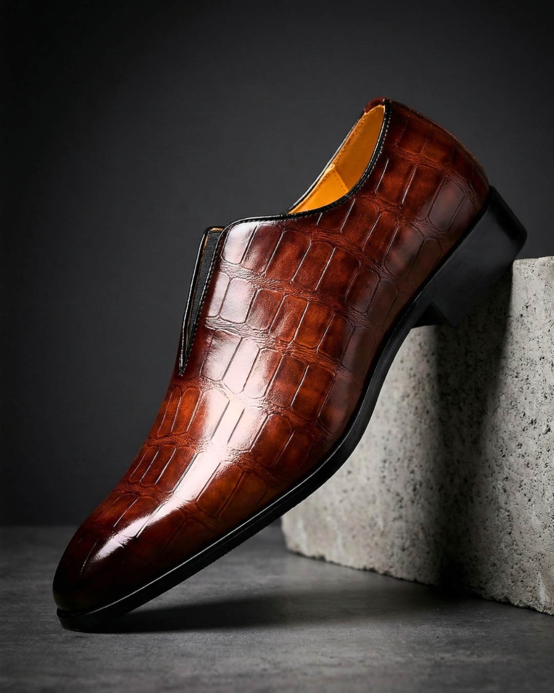 Men's Leather Loafers with Embossed Crocodile Texture – Slip-On Dress Shoes for Office, Business & Formal Occasions | Lonoma