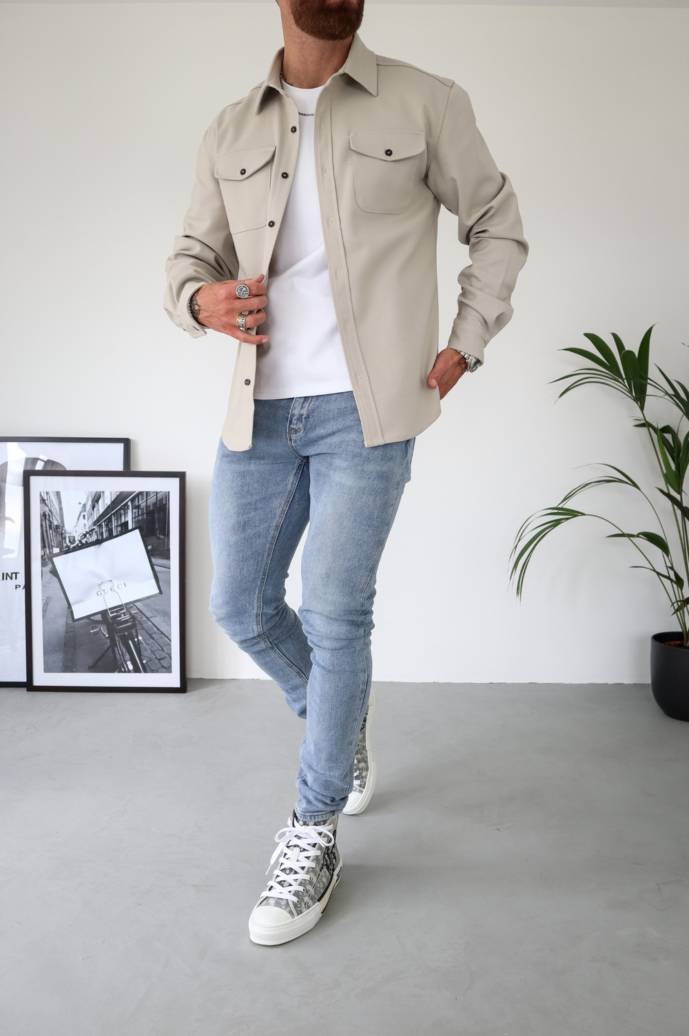 Overshirt Jacket with Long Sleeves and Chest Pockets in Cotton Blend for Smart Casual Layering | Koossa