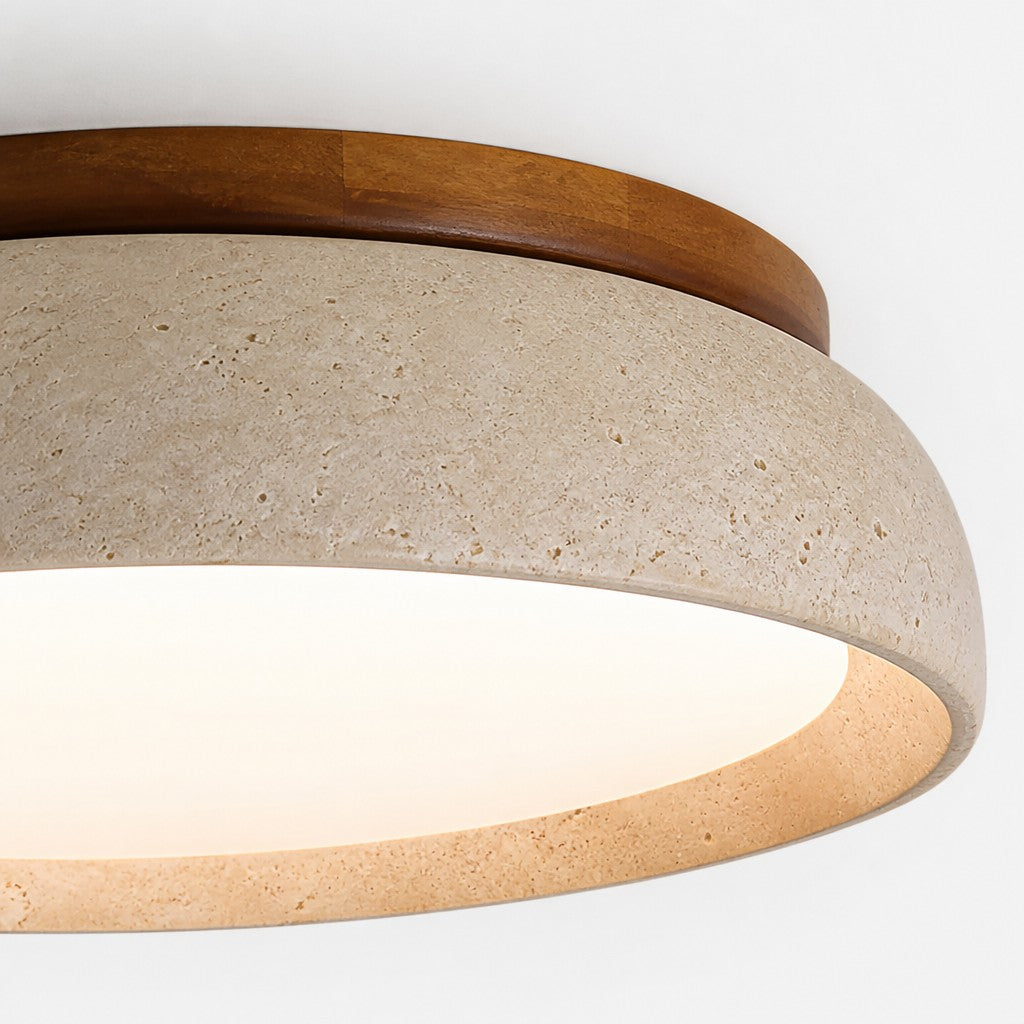 Plafonnier Sculpture Pierre de Travertin Beige Naturel 30 cm 43 cm Lumière Douce Scandinave Ambiance Chaleureuse | Koossa