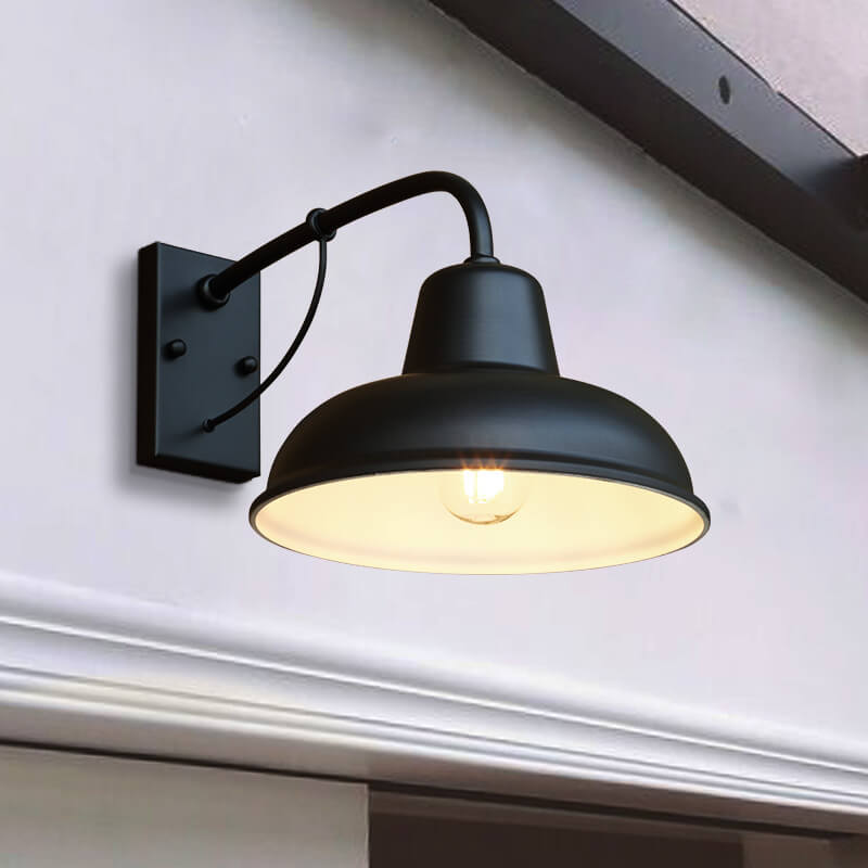 Black Iron Industrial Outdoor Wall Sconce, Hardwired E26 Exterior Light Fixture for Porch, Garage, Patio, Garden Fence & Entryway | Lonoma