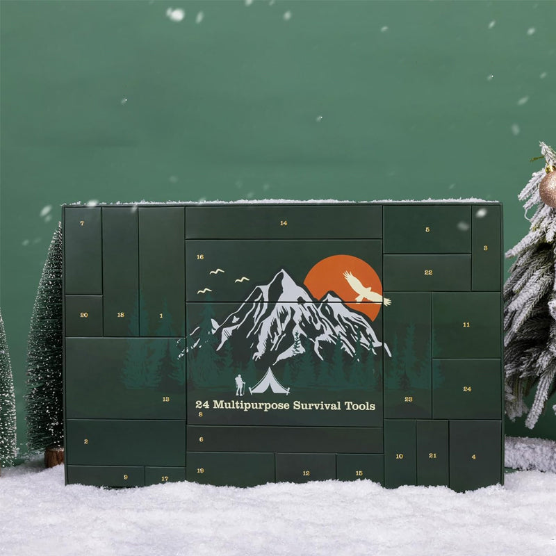 Outdoor Survival Gear Advent Calendar for Men, 24 Camping Tools for Hiking, Backpacking & Wilderness Adventures, Holiday Countdown Gift | Lonoma