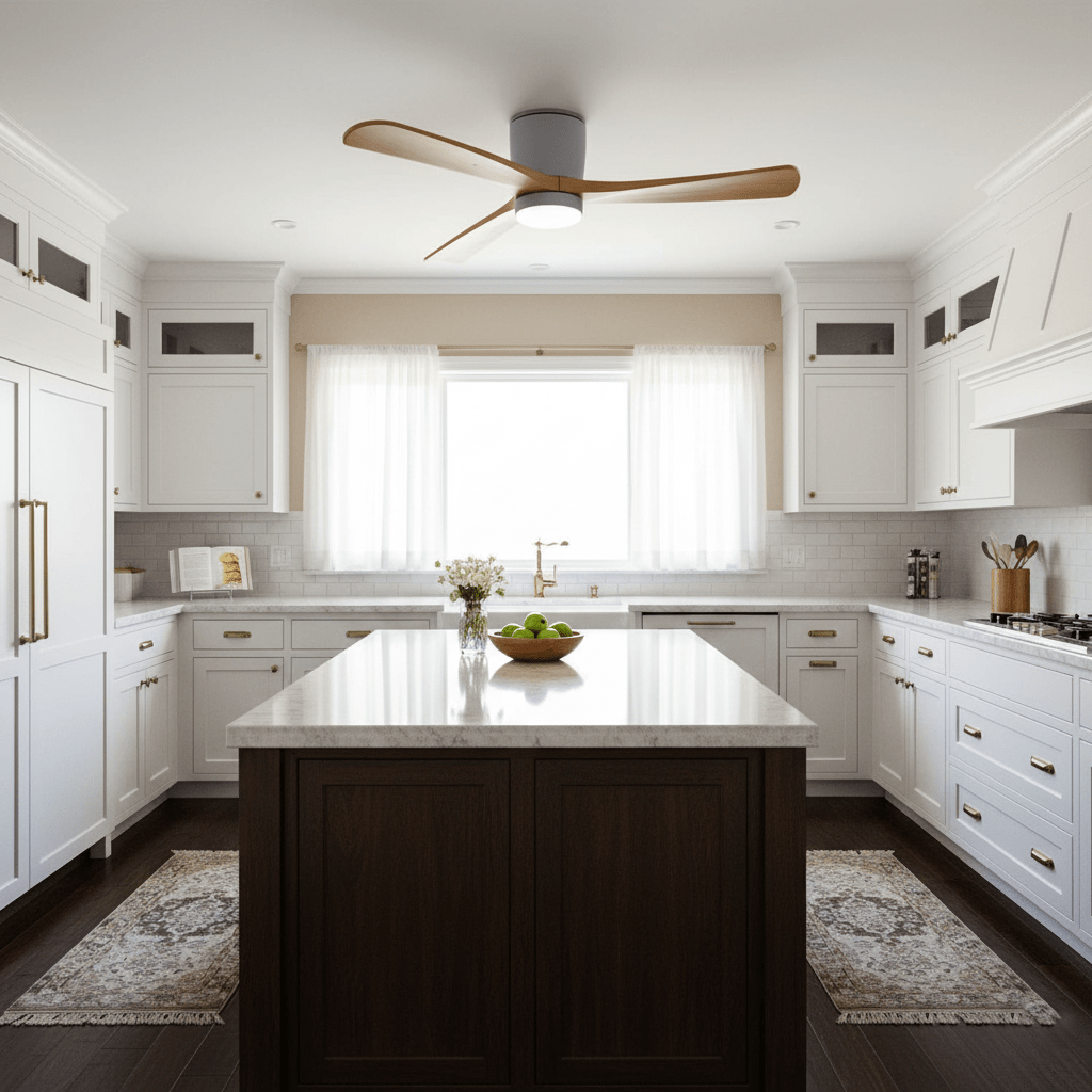 Ventilateur de plafond lumineux lames bois naturel design nordique silencieux économe chambre salon moderne | Koossa