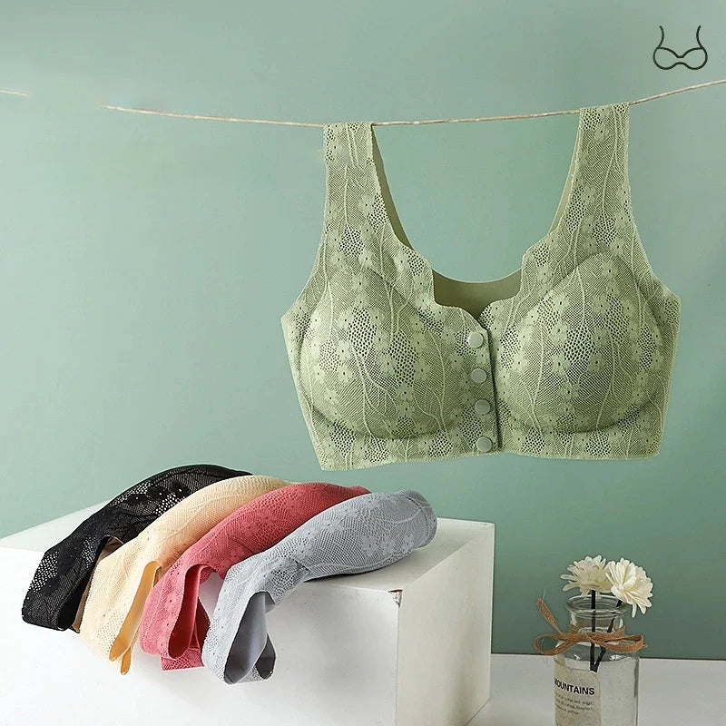 Front Closure Wireless Bra for Women, Soft Support, Stretch Nylon Fabric, Easy Button Front Comfort Bra for Everyday Wear | Lonoma