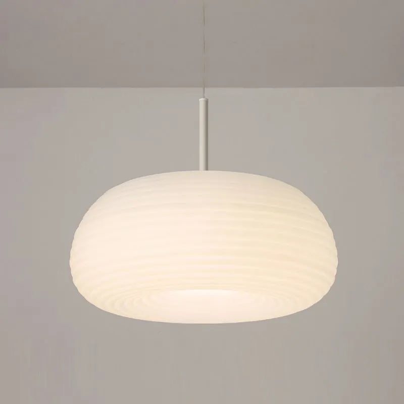 White Acrylic Drum Pendant Light with Dimmable LED, Adjustable Height Hanging Ceiling Fixture for Dining Room Kitchen Bedroom | Lonoma
