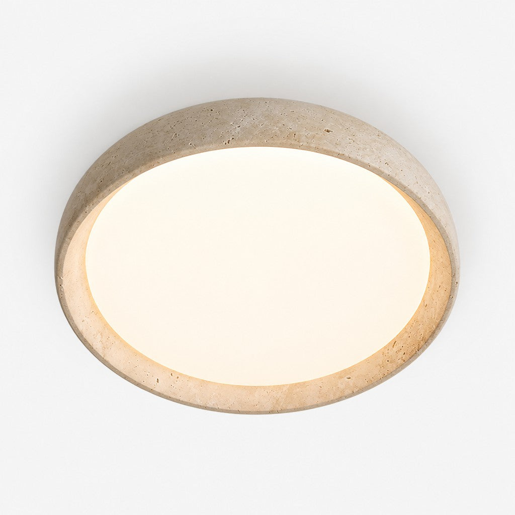 Plafonnier Sculpture Pierre de Travertin Beige Naturel 30 cm 43 cm Lumière Douce Scandinave Ambiance Chaleureuse | Koossa