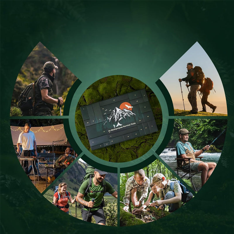 Outdoor Survival Gear Advent Calendar for Men, 24 Camping Tools for Hiking, Backpacking & Wilderness Adventures, Holiday Countdown Gift | Lonoma