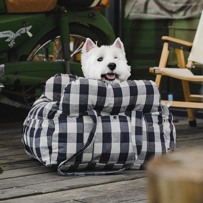 Dog Car Seat Bed Padded Cotton Blue White Striped Medium Large Booster Travel Carrier Washable Safety Pet Seat | Koossa