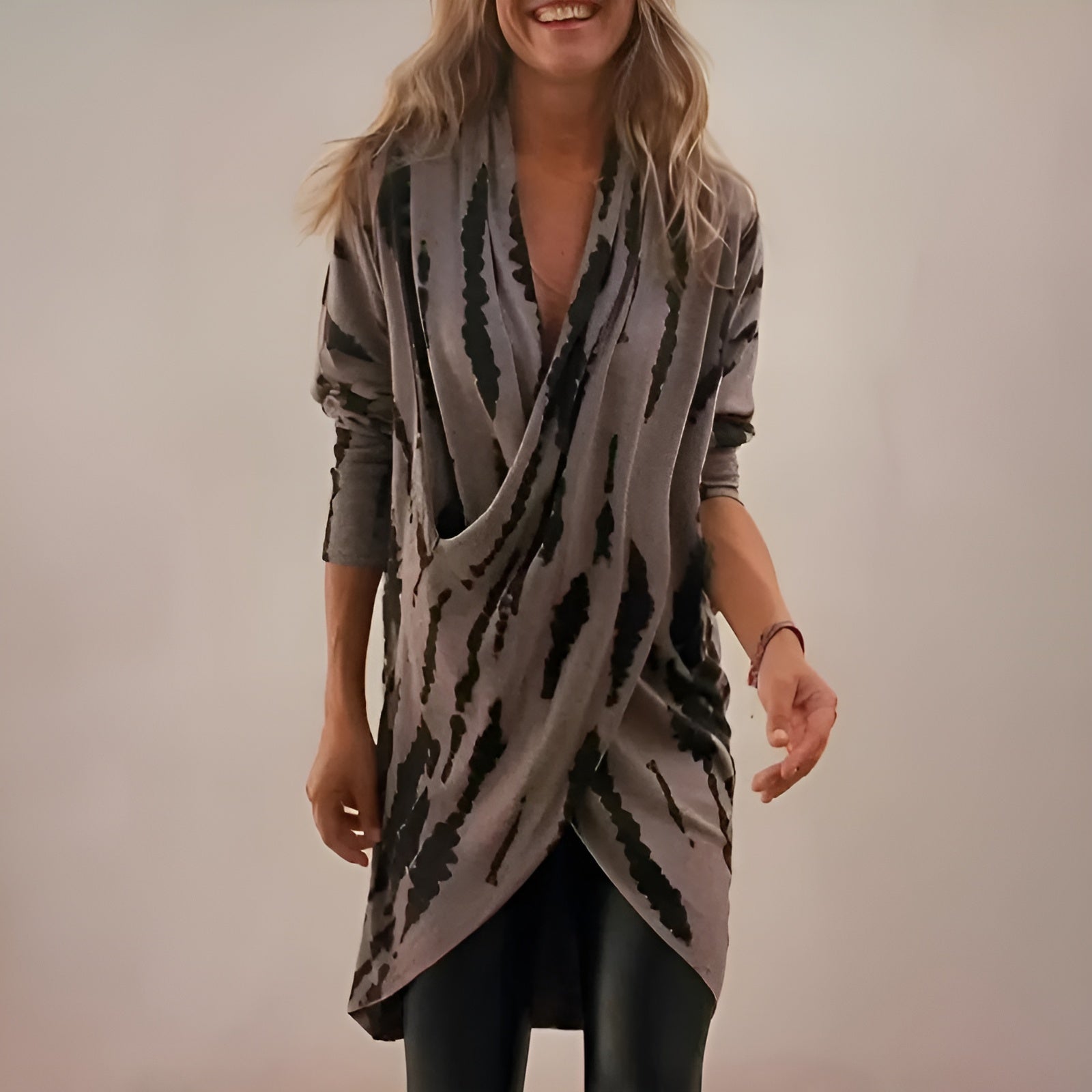 Women's Abstract Print V-Neck Tunic — Relaxed Fit Tunic Top for Casual & Evening Wear | Koossa