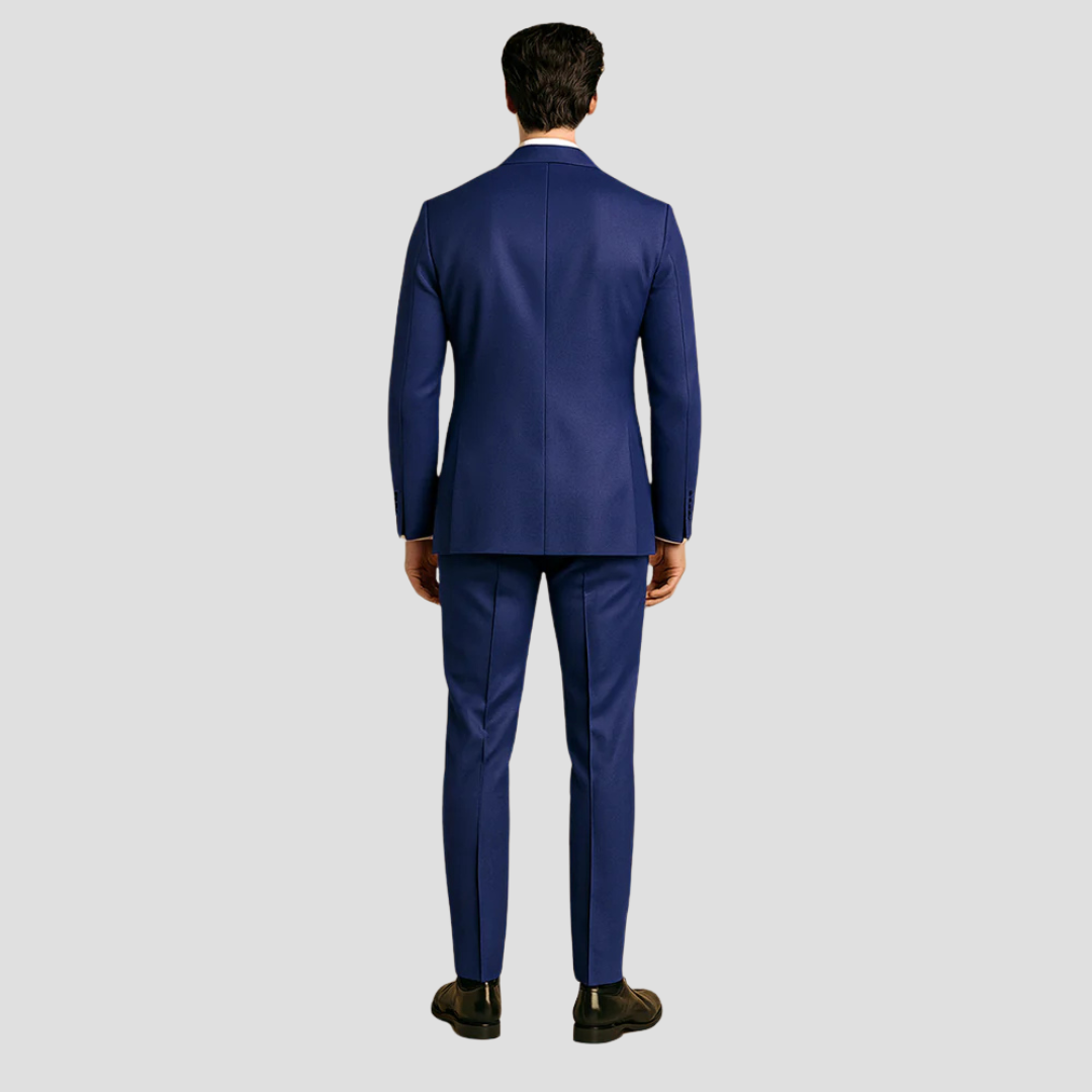 Three-Piece Formal Suit Tailored Fit Single-Button Jacket Waistcoat Contrast Lapels Evening Wedding Occasion Menswear | Koossa