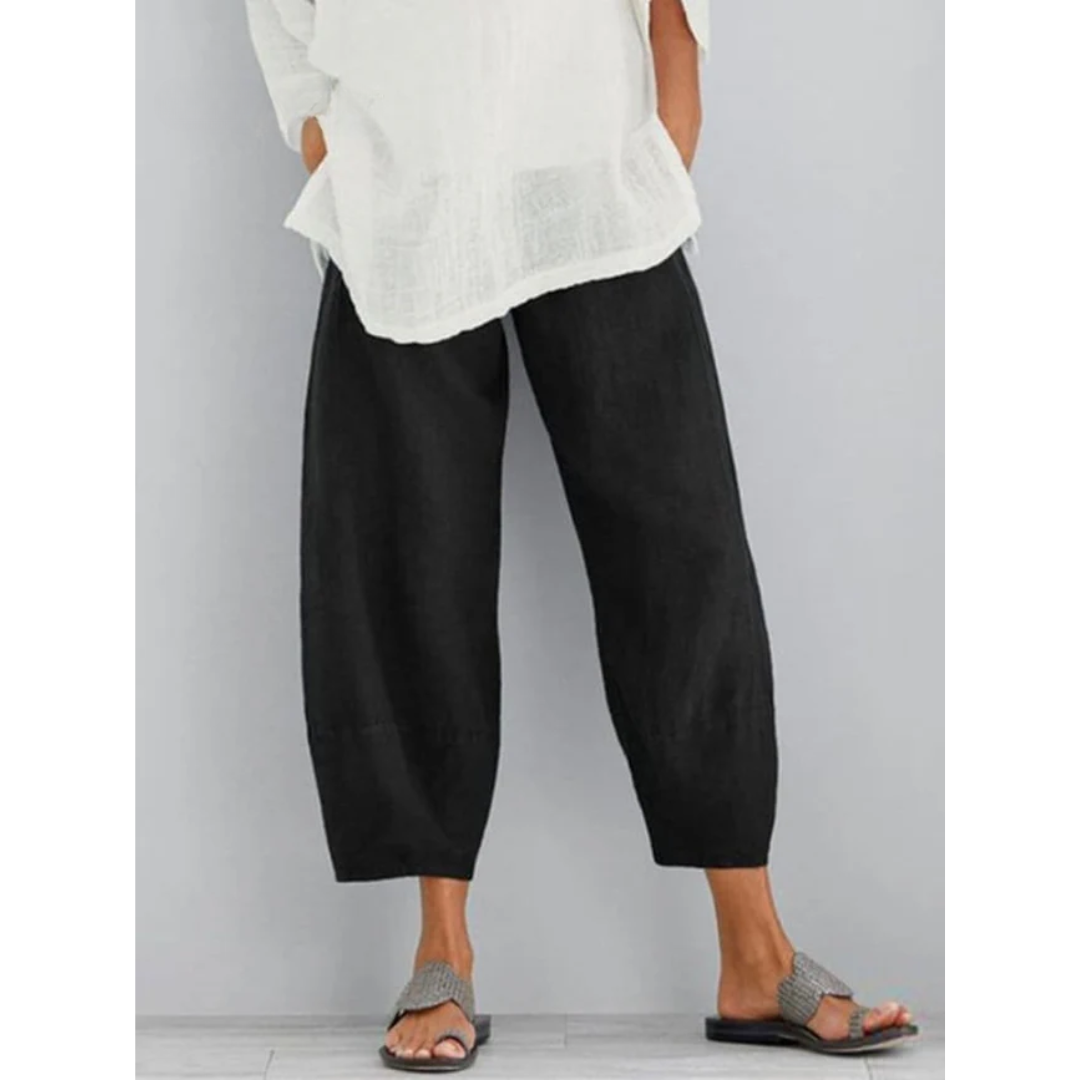 Women's Linen Leisure Trousers in Khaki, Black & Blue — Elegant High-Waist Wide Leg Trousers for Everyday Wear | Koossa