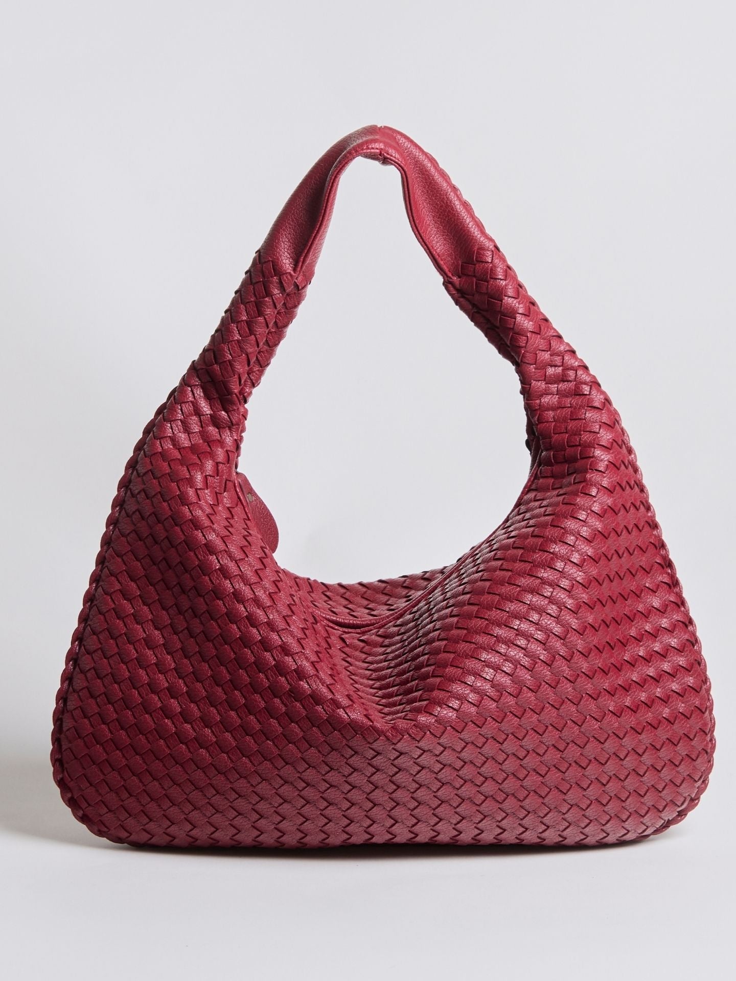 Woven Leather Hobo Bag with Soft Structure in Black, Wine Red, Sage Green & More | Koossa