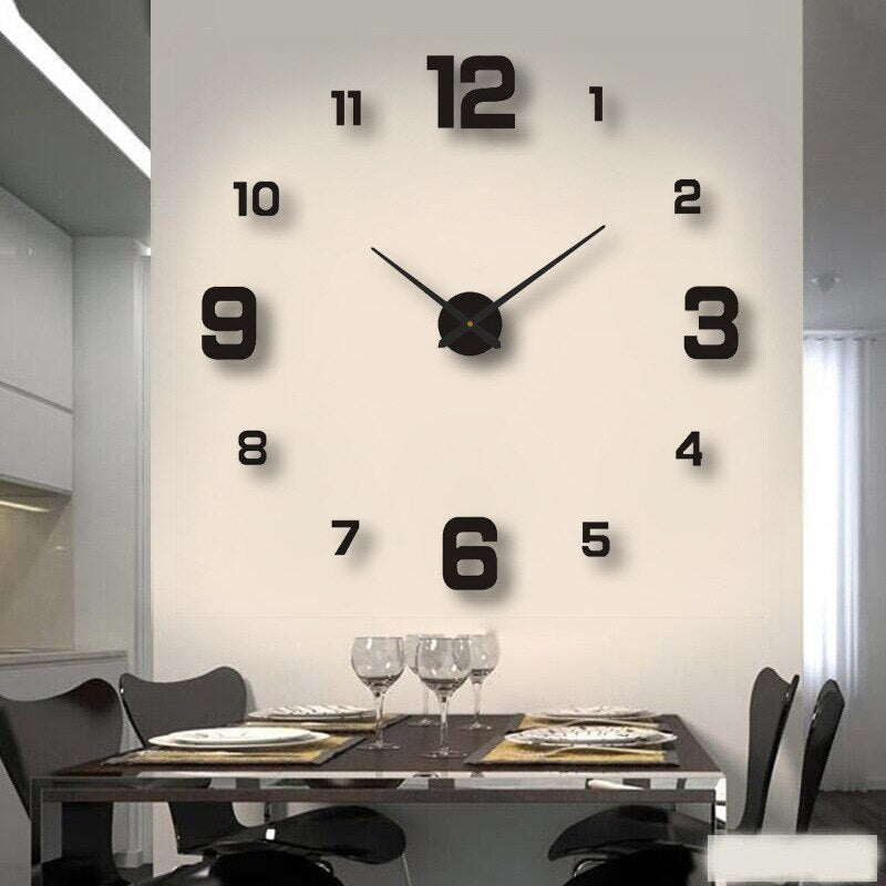 Large DIY 3D Wall Clock, Silent Quartz Non-Ticking Oversized Modern Black Numerals for Living Room, Office & Bedroom Wall Decor | Lonoma