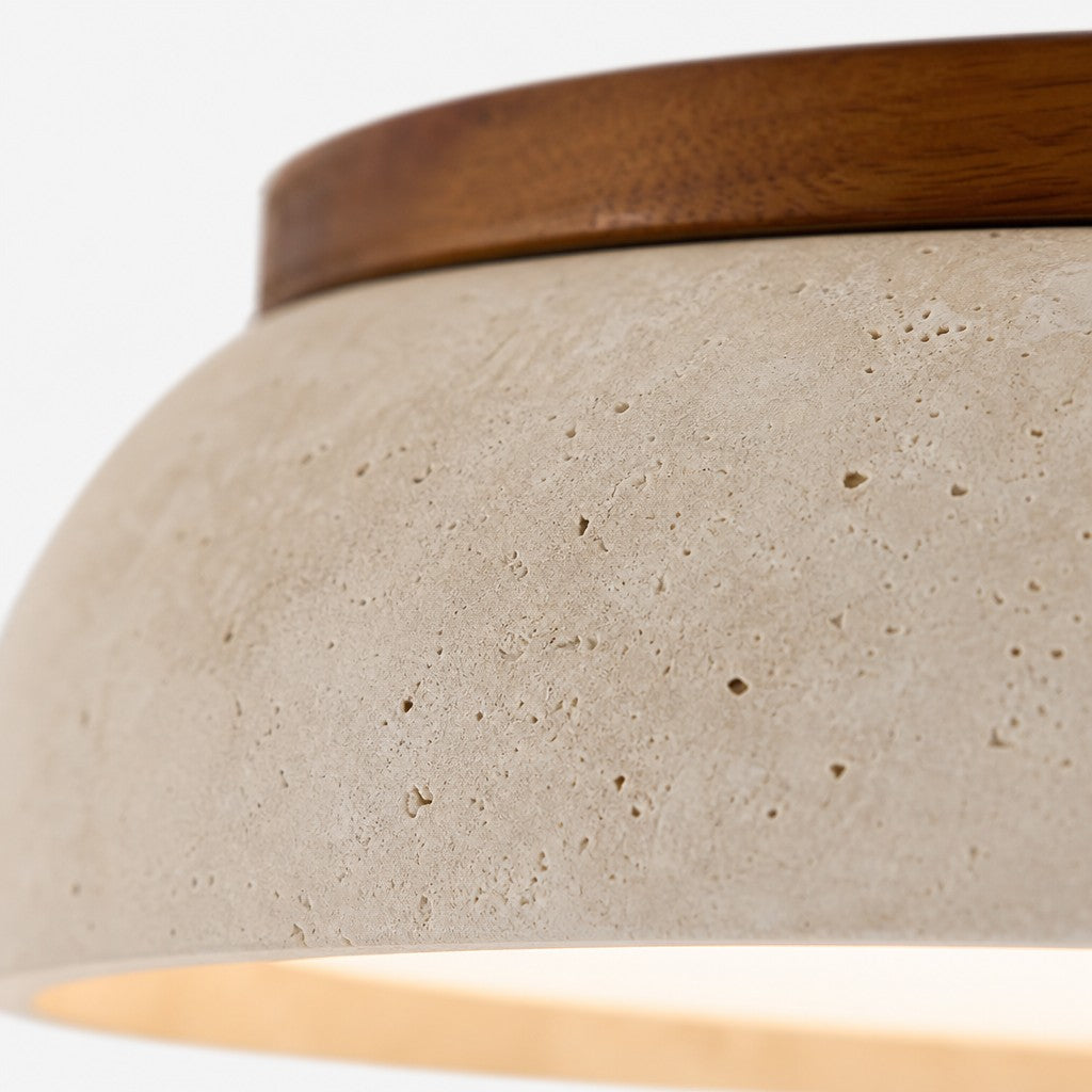 Plafonnier Sculpture Pierre de Travertin Beige Naturel 30 cm 43 cm Lumière Douce Scandinave Ambiance Chaleureuse | Koossa