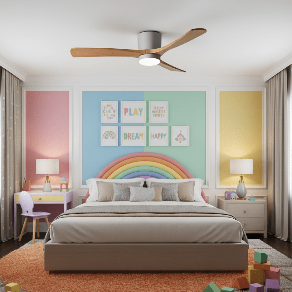 Ventilateur de plafond lumineux lames bois naturel design nordique silencieux économe chambre salon moderne | Koossa