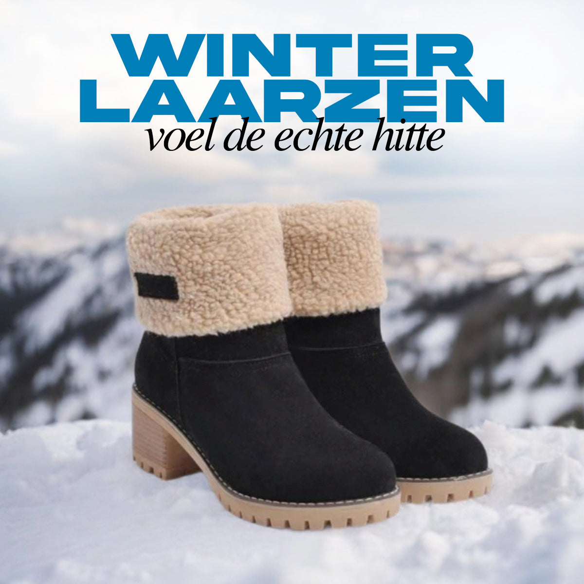 Women's Foldover Ankle Boots in Black, Brown & Grey for Autumn Days | Warm Block Heel Winter Footwear with Cushioned Lining | Koossa