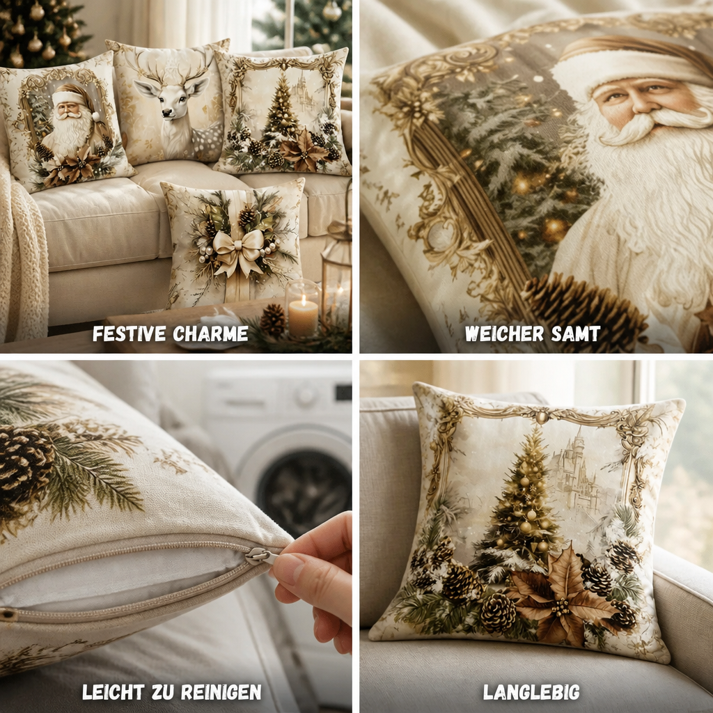 Holiday Pillow Cover 18x18 Inches Gold Velvet Christmas Decorative Throw Pillow Case with Zipper for Festive Sofa Decor | Lonoma