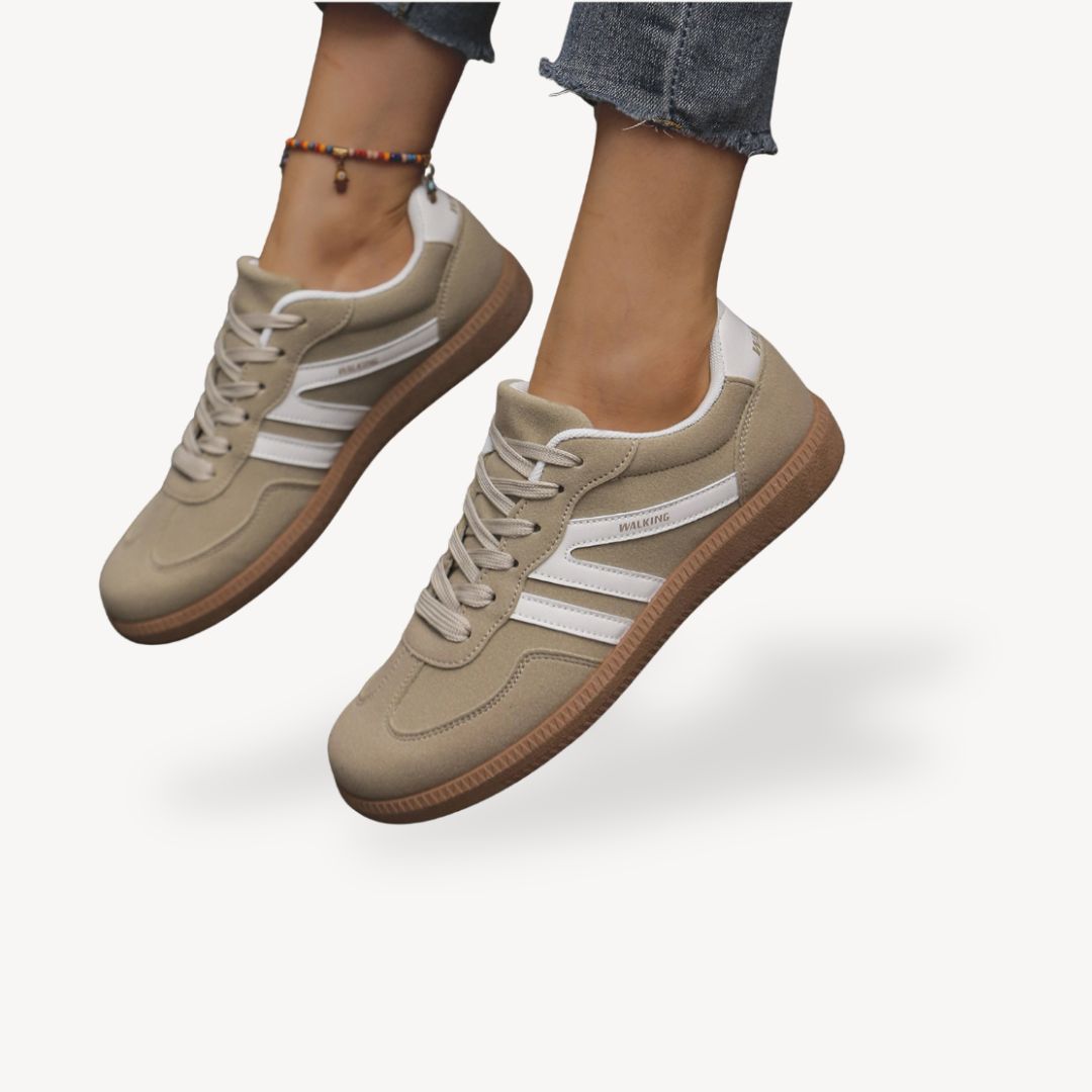 Women's Lace-Up Trainers with Retro Gum Sole in Brown Beige Khaki Grey Black for Everyday Comfort Casual Styling Lightweight Sneakers | Koossa