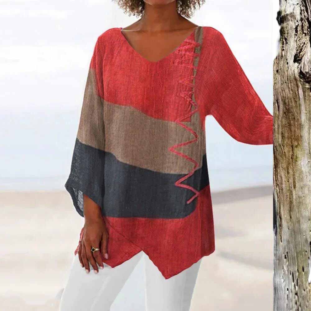 Women's Tri-Colour Shirt — Relaxed Fit Button-Front Blouse for Smart Casual & Holiday Wear | Koossa