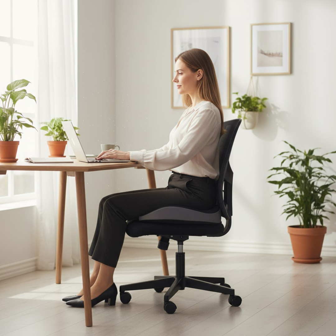 Coussin d'Assise Ergonomique en Mousse à Mémoire de Forme Respirant Antidérapant Housse Lavable Confort Bureau | Koossa
