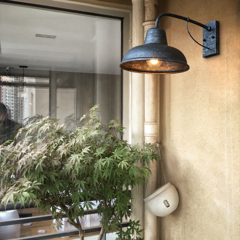 Black Iron Industrial Outdoor Wall Sconce, Hardwired E26 Exterior Light Fixture for Porch, Garage, Patio, Garden Fence & Entryway | Lonoma