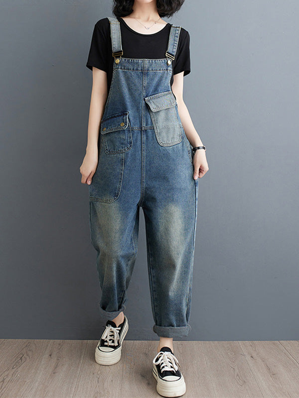 Women's Relaxed Denim Jumpsuit with Adjustable Straps — Casual All-in-One Outfit for Everyday Wear & Weekend Style | Koossa