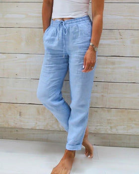 Women's High-Waisted Relaxed-Fit Trousers with Drawstring Waist — Comfortable Everyday Casual Trousers | Koossa