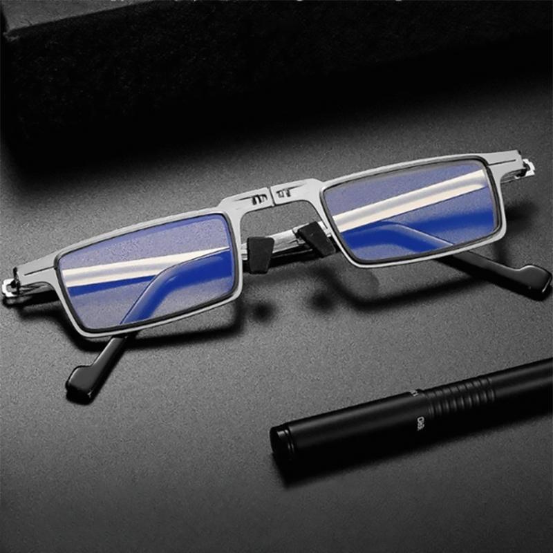 Foldable Reading Glasses with Blue Light Filter, Lightweight Titanium Frame, Silver, Spring Hinges, Compact Readers for Travel & Office | Lonoma