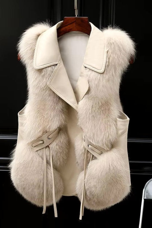 Faux Fur Sleeveless Gilet in Ivory, Brown and Black | Koossa
