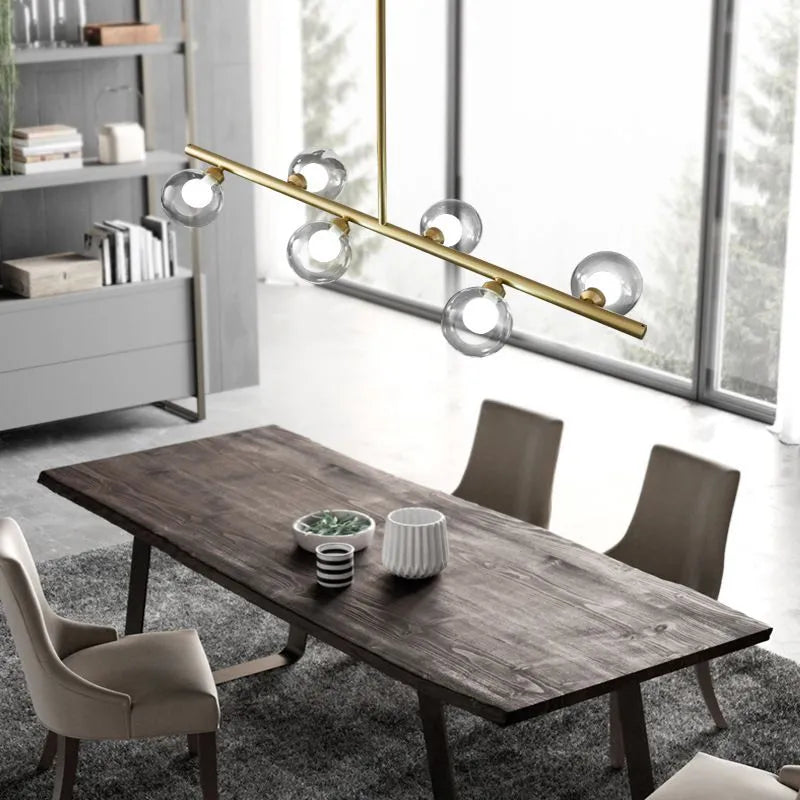 Hanging Island Chandelier Metal Frame Orb Glass Shades 5 or 6 Bulbs Black Gold for Dining Kitchen Living | Lonoma