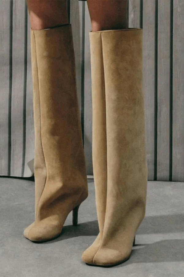 Over-the-Knee Suede Stiletto Boots for Elegant Occasions | Brown Pointed Toe High Heel Boots | Sophisticated Women's Footwear for Autumn and Winter | Koossa