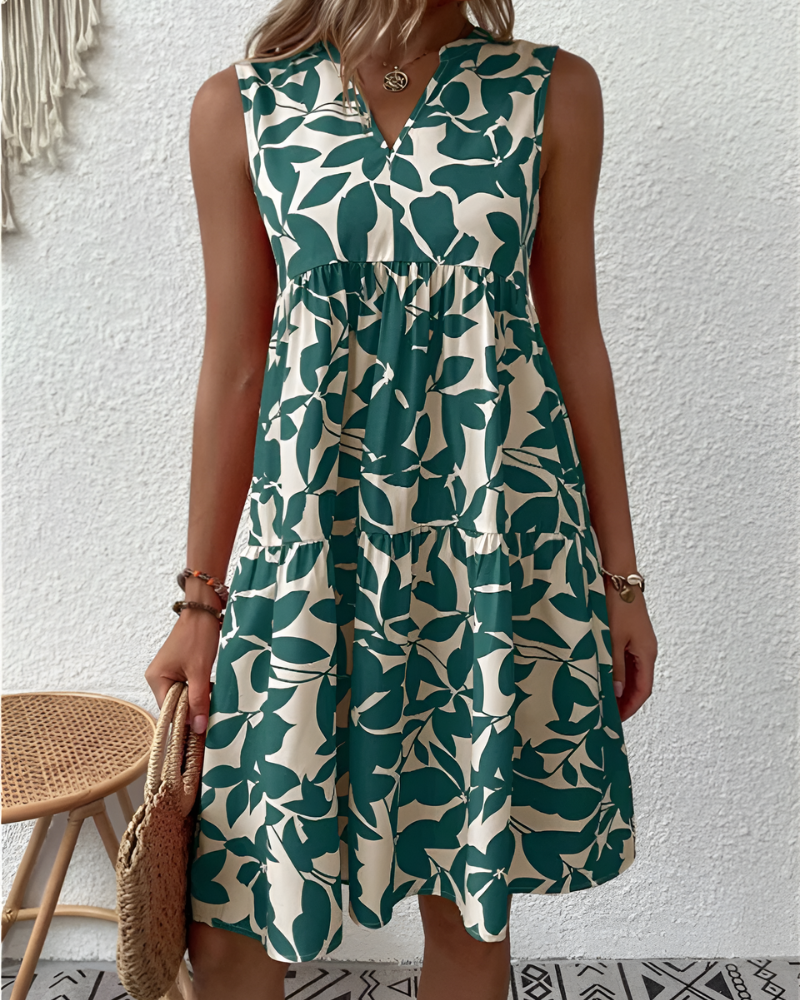 Women's V-Neck Midi Dress with Elbow Sleeves — Relaxed Summer Dress for Daywear & Weekend Occasions | Koossa